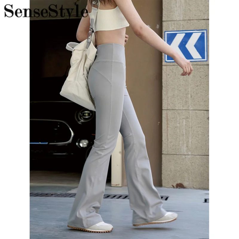 

Summer Fashion Sporty Style Yoga Flare Pants Women Wide High Waist Tight Fit High Strench Solid Color Leggings