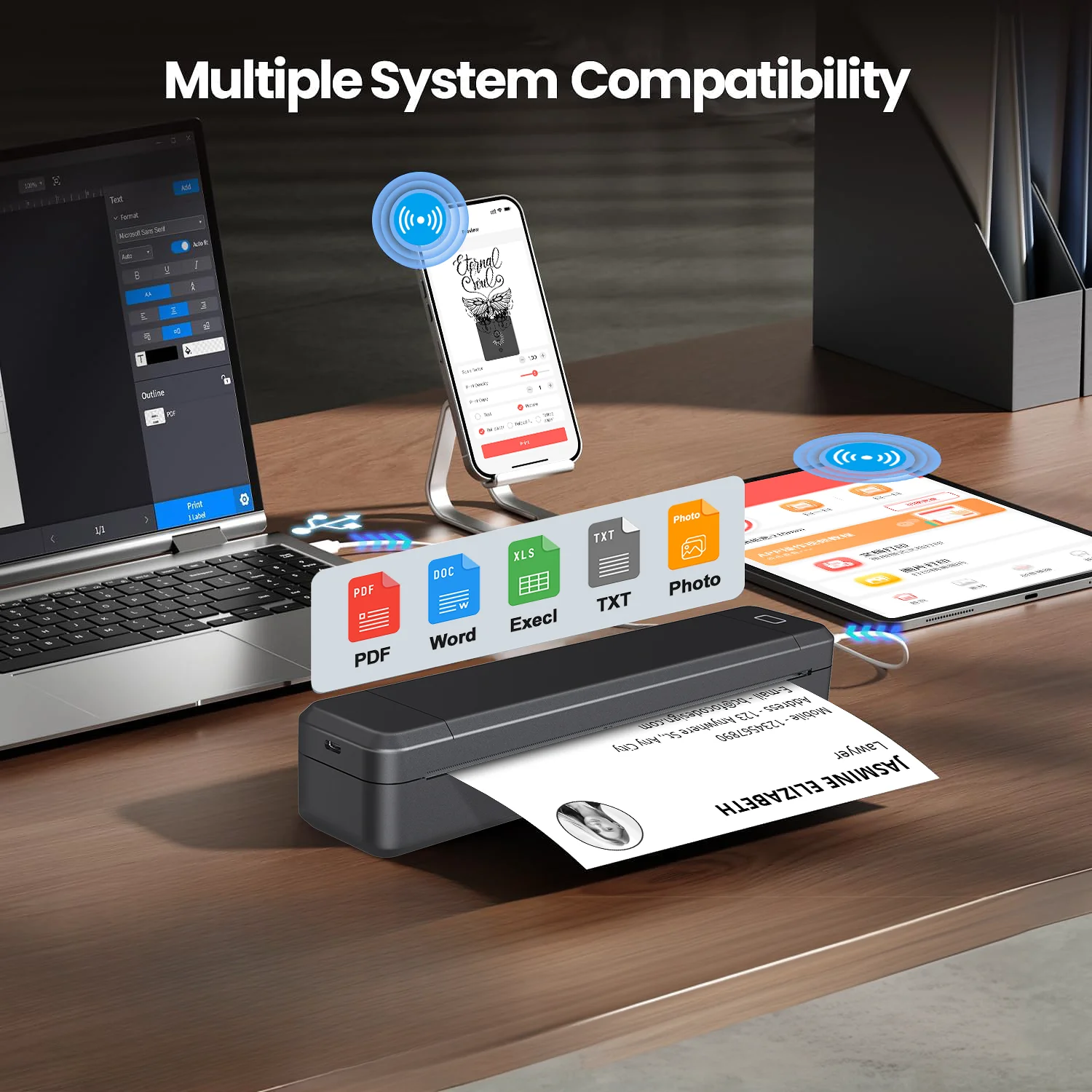 Portable Printer Thermal Printer Bluetooth-compatible A4 Inkless Document Printing Machine Paper Roll for Office Work Home - 5