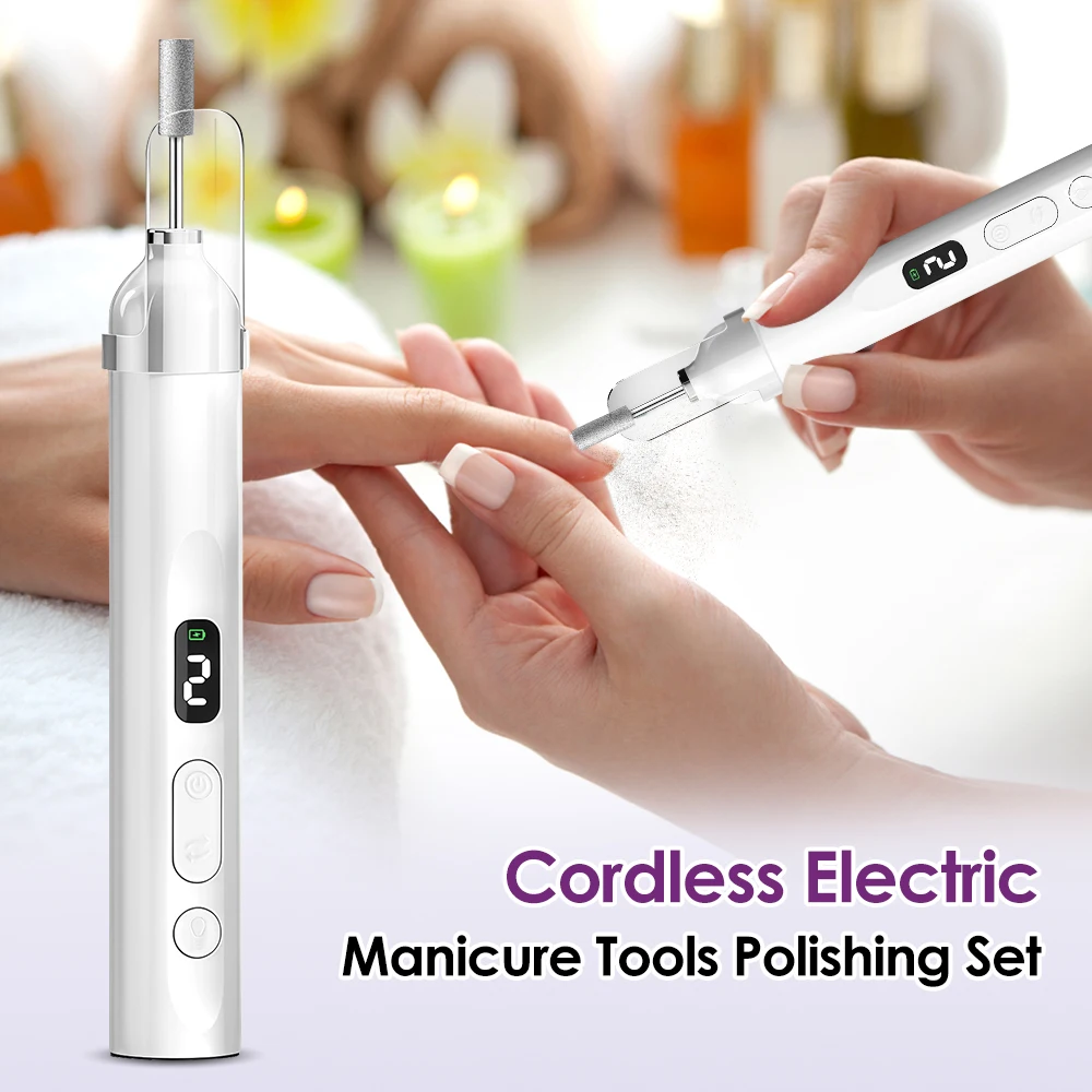 6 in 1 Electric Nail Polish Drill Machine With LED Light Cordless Electric Manicure Art Pen Tools Nail Grinder For Gel Remover