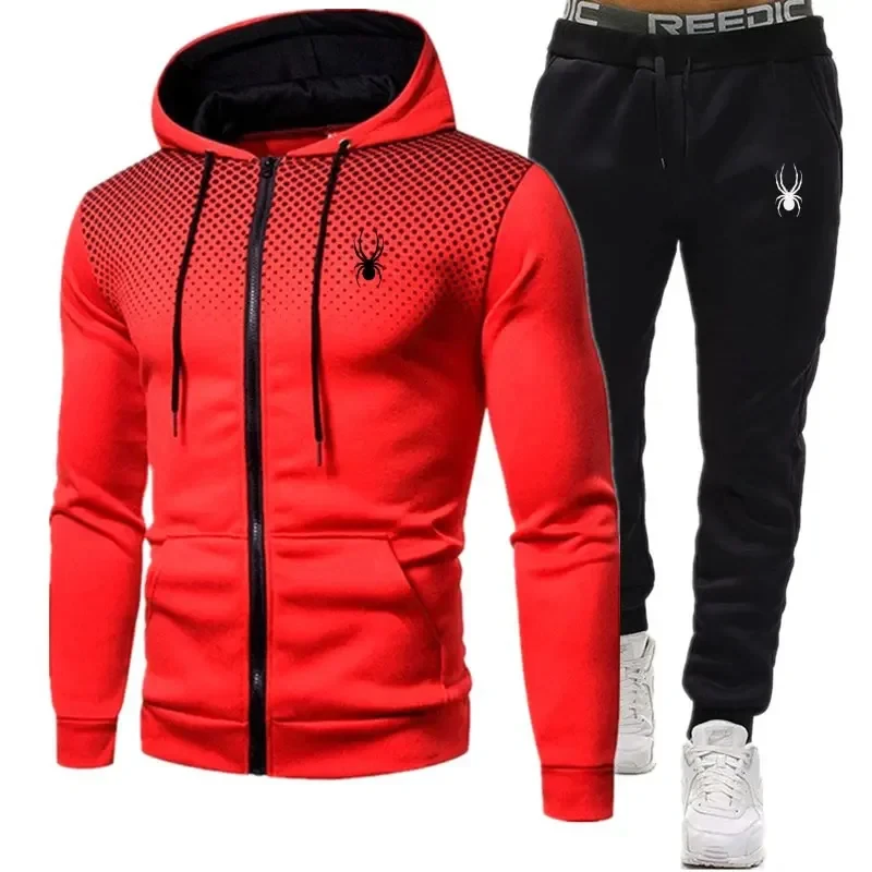 Heren Sportkleding Jas Met Capuchon En Ritssluiting Sportbroek Set Mode Tweedelige Lente En Herfst Heren Training Joggingsport