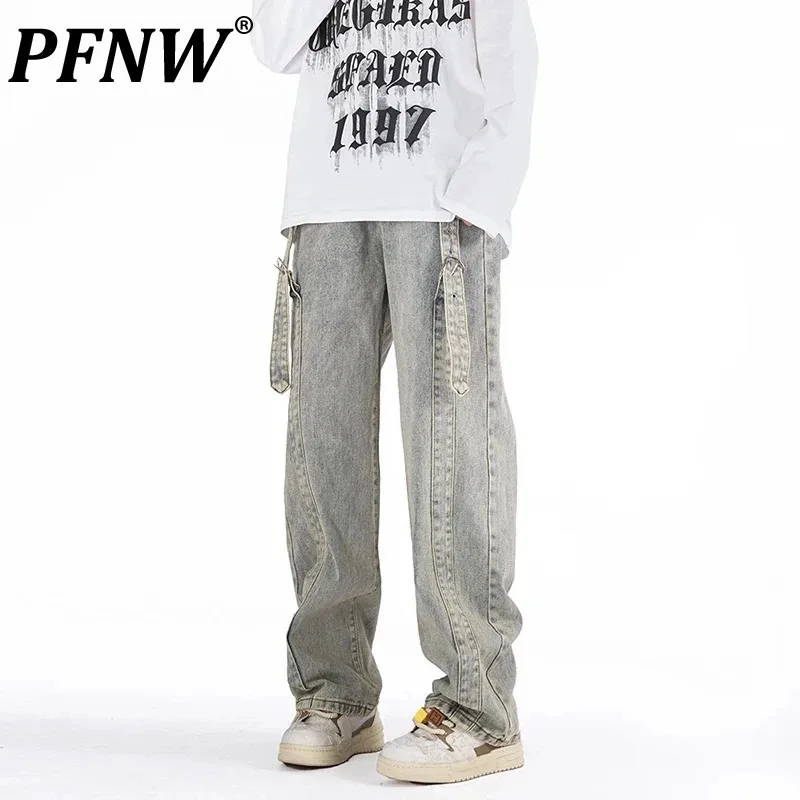 

PFNW Men's Safari Style Design Jeans Fashion Solid Color Loose Sports Simple Popular Spring Wearproof Delicacy Trousers 21Z4080