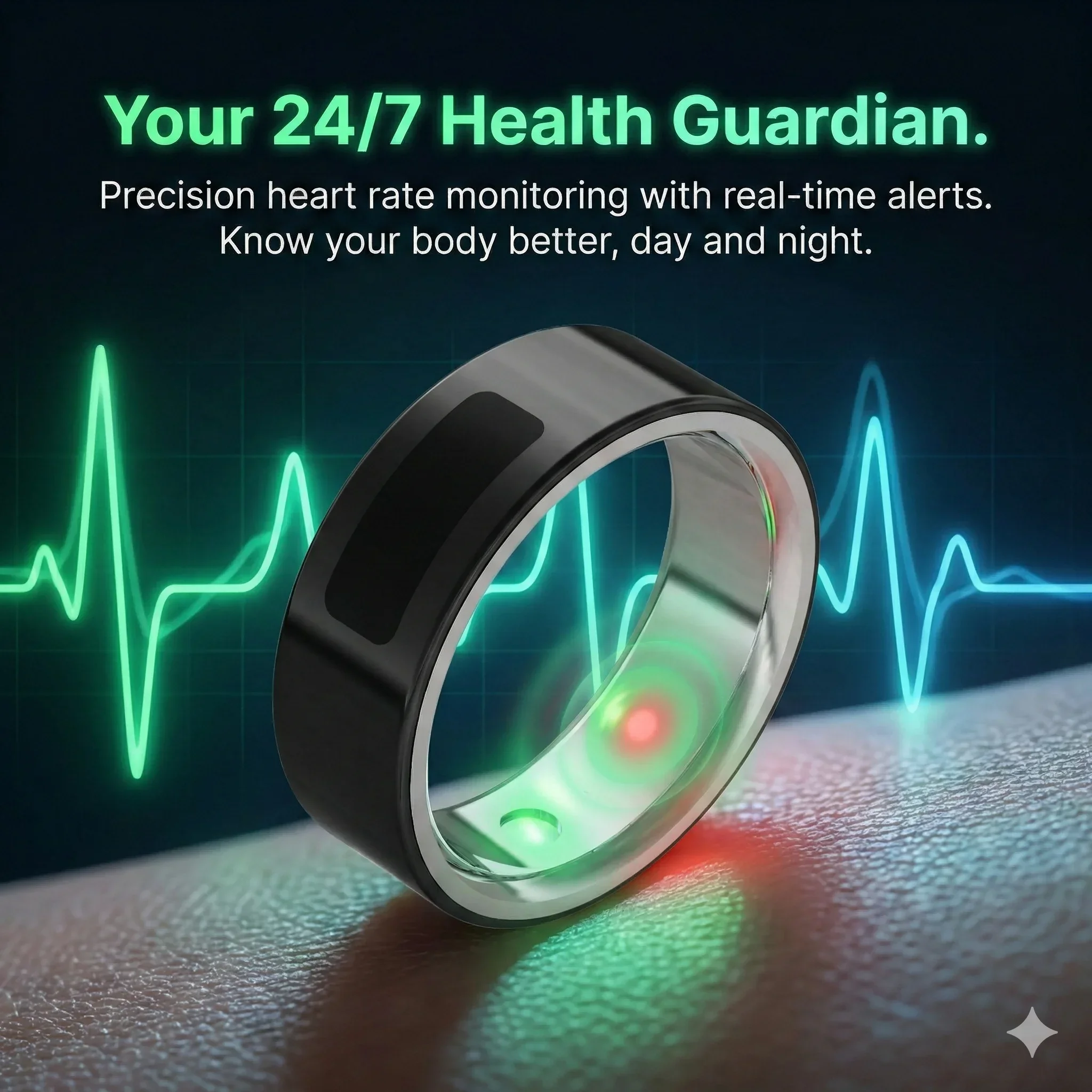 QINO Anello intelligente per uomo e donna, impermeabile, tracker per la salute per iOS e Android con avvisi tattili, controllo gestuale, custodia di ricarica gratuita - immagine 2