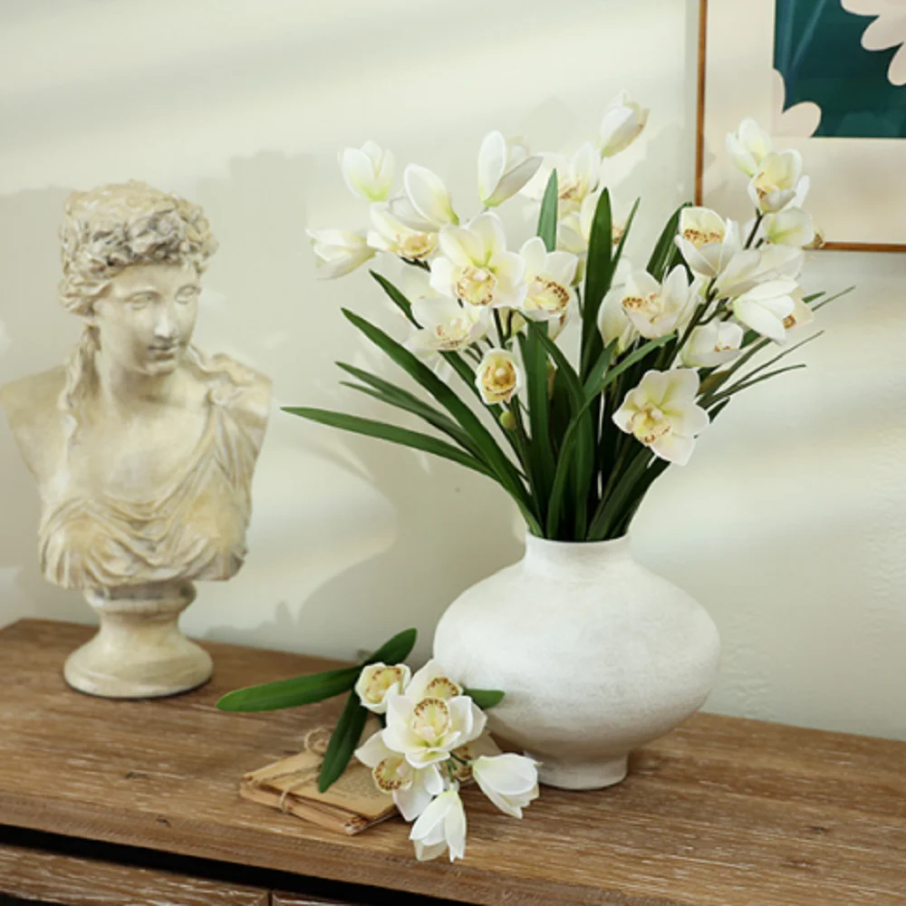 Simulazione Pianta Stampa 3D Fiori Finti Giardino Decorativo Fiore Artificiale Arancione Rosa Cymbidium Ramo Balcone Decorazione