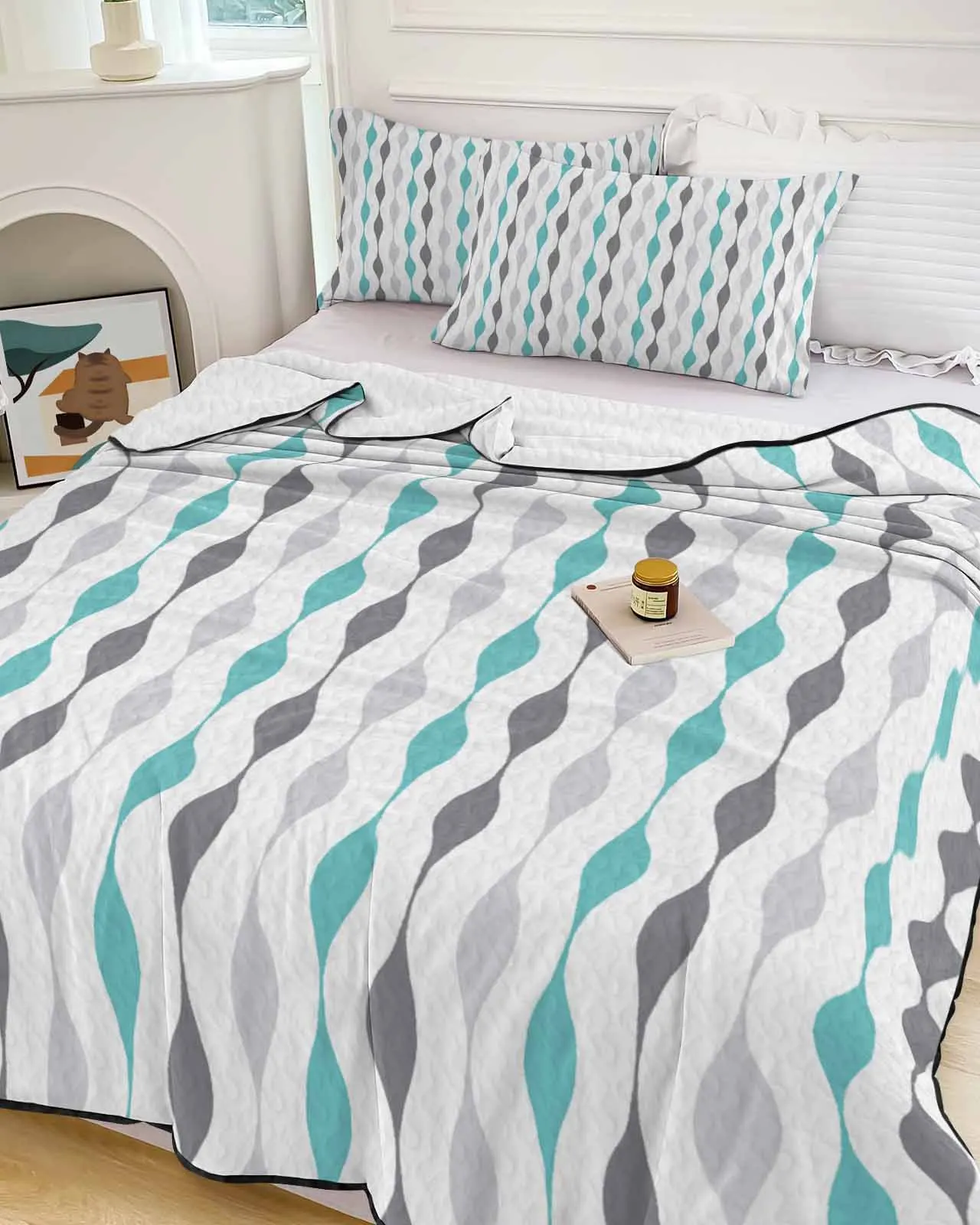 

Летнее охлаждающее одеяло в геометрическую полоску, удобное легкое тонкое одеяло для спальни, акварель