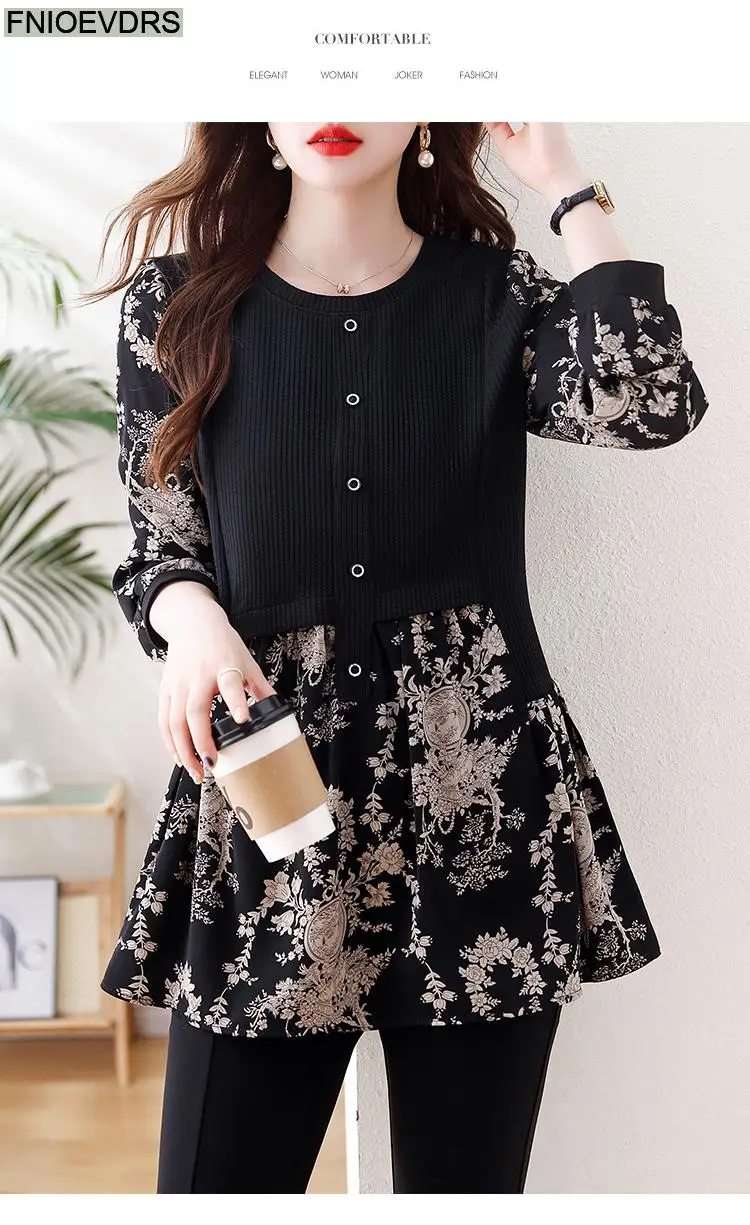 Loose Clothes Women 2024 Autumn Long Elegant Office Lady Floral Shirts Casual Retro Vintage Ruffles Tunic Peplum Tops Blouses