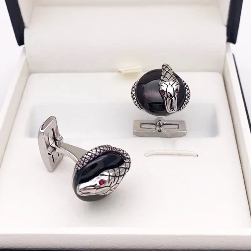 Luxury Cuff Links Heritage Range Snake Detail Stainless Steel Men Business Suit Shirts CuffLinks Classic Buttons Box Set