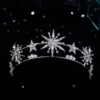 Vintage European 6-Point Star Wedding Crown Tiaras Gold Rhinestone Hair Jewelry Princess Women Headband Bridal Hair Accessories 5