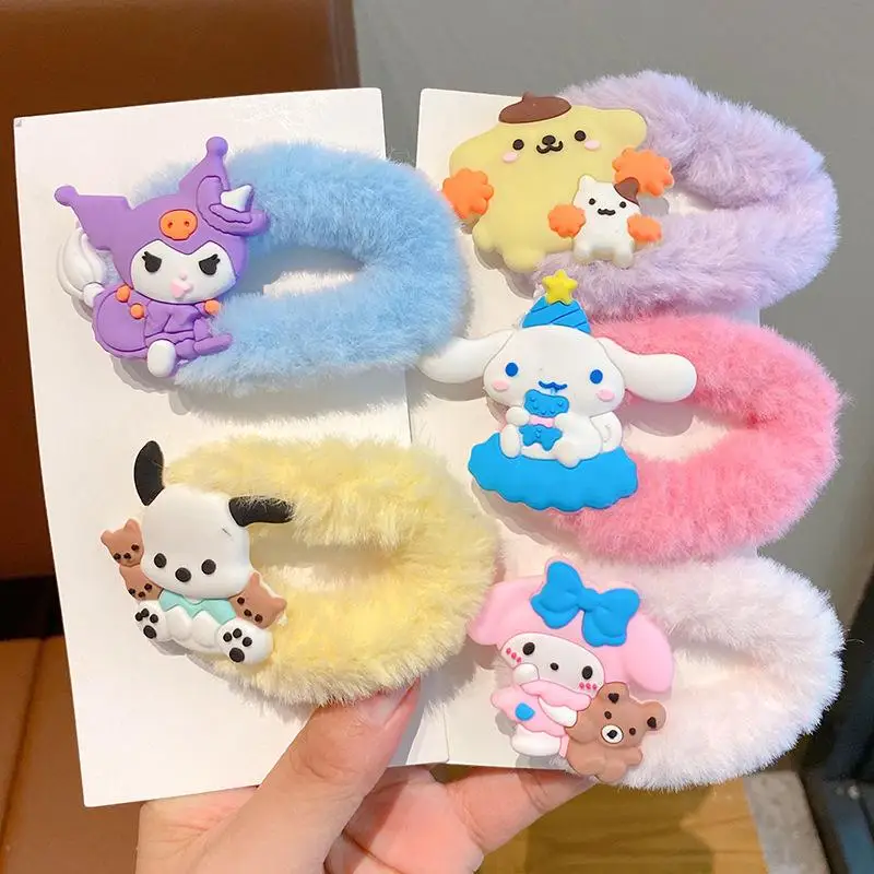 

Kawaii Sanrio Anime Hairpin Cute Pochacco My Melody Kuromi Cartoon Plush Side Banger Clip Children Hairpin Girls Christmas Gift