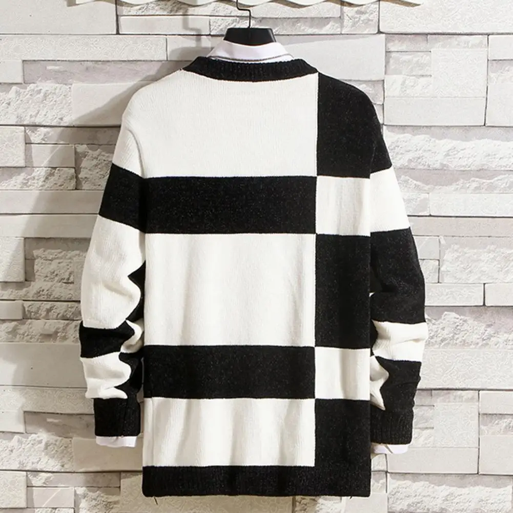

Knitted Winter Men's Sweaters Autumn Sweater Round Neck Long Sleeve Elastic Slim Fit Pullover Contrast Color Men Sweater Outdoor