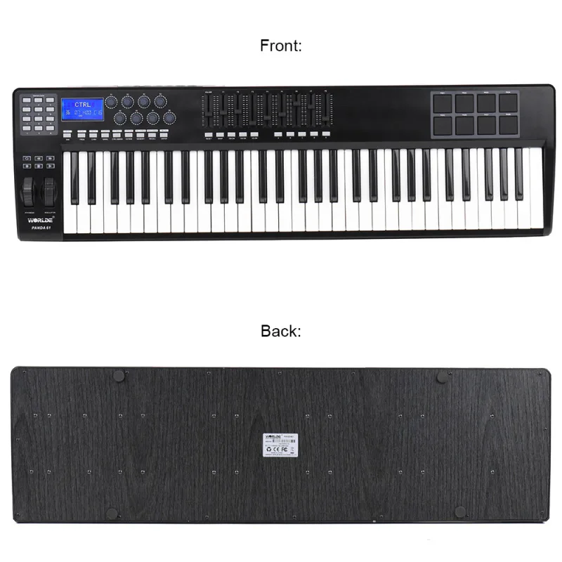PANDA61 Portable 61-Key USB MIDI Keyboard Controller 8 RGB Colorful Backlit Trigger Pads USB Cable for Composition Creation