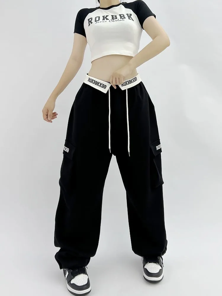 HOUZHOU Hippie Korean Style Black Cargo Pants Women Y2K Gyaru Harajuku Oversize Baggy Sweatpants Kpop Grey Wide Trousers Casual