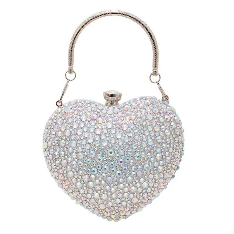 Diamond Inlay Heart Shape Crystal Clutch Purse Stones Evening Wedding Party Shoulder Bags Handle Rhinestone Mini Handbags
