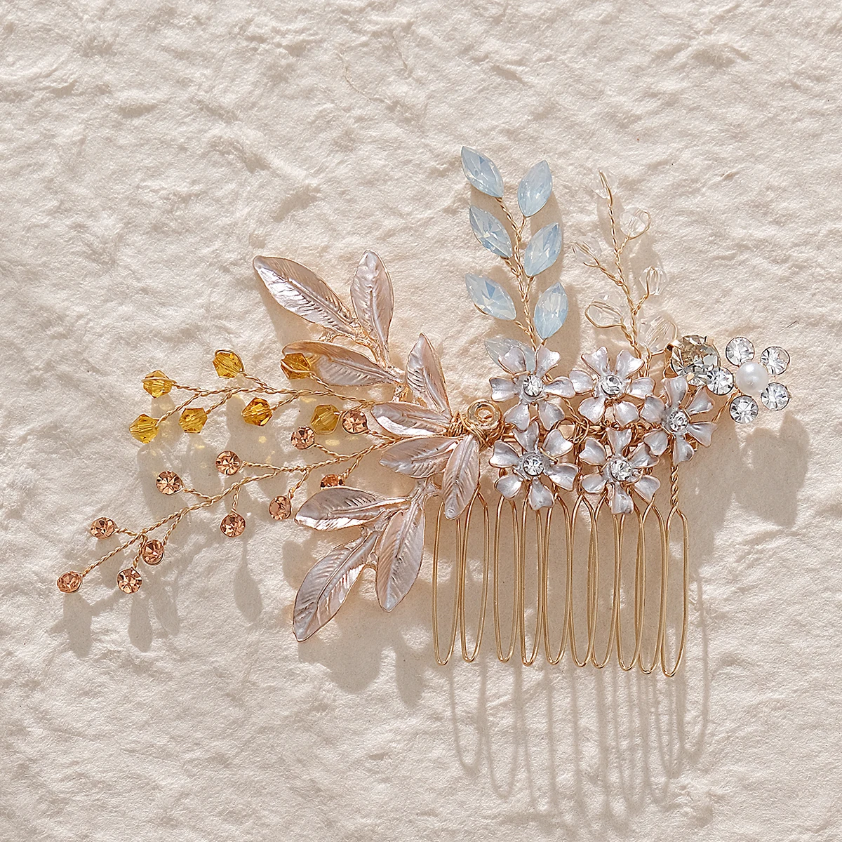 Goldene Mode handgemachte Kristall Perle Blume Haar Kamm Luxus Metall Seite Haar Clips Braut Platte Haar Kopfschmuck Schmuck – Detail 2