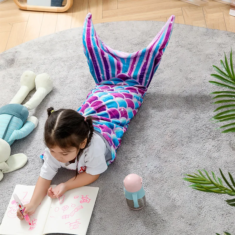 New Flannel Mermaid Blanket Sleeping Blanket Adult Children Universal Mermaid Tail Blanket Children Sleeping Bag Shooting Props 3