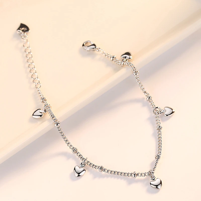 Original Solid Silver 925 Color Bracelet For Women Romantic Birthday Present Heart Charms Bracelet Fashion Jewelry Gifts