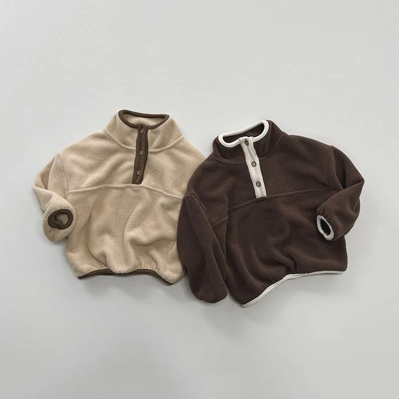

2023 Winter Kids Plue Velvet Turtleneck Warm Sweatshirts Solid Casual Toddler Girl Pullover Fleece Tops Warm Boy Baby Sweatshirt
