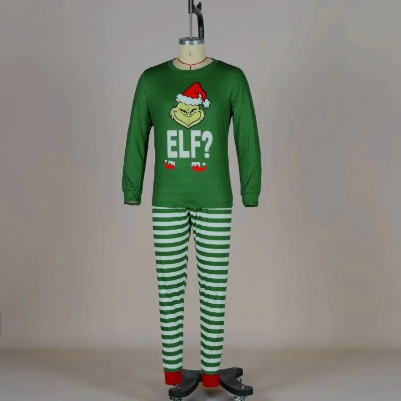 Xmas Matching Family Pajamas Elf Set 2025 Xmas Green Cotton Print Pjs Adult Child Clothing Outfit set Baby Jumpsuit+Dog Clothes 4