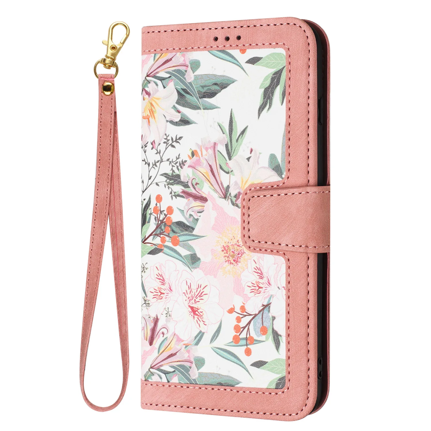 Floral Flip Cover Phone Wallet Case - Elegant Book-Style Design