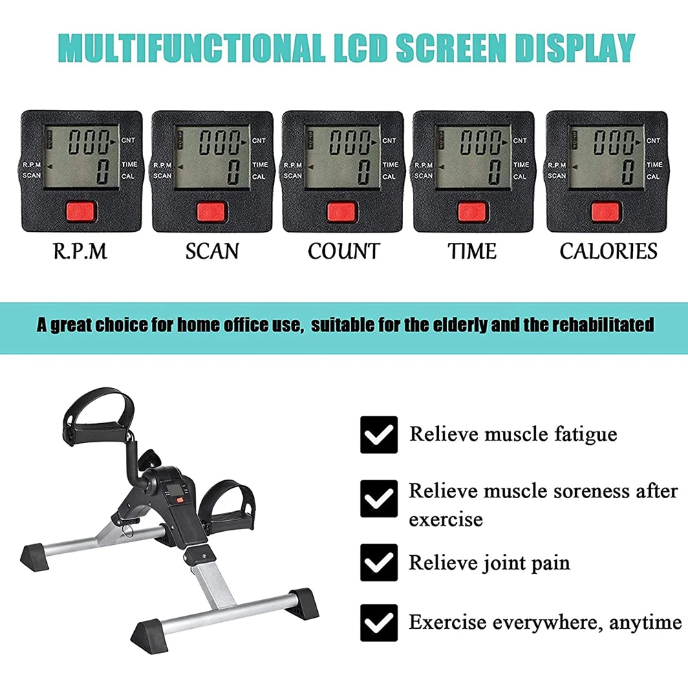 LCD 모니터가 있는 미니 운동용 자전거 팔 및 다리 운동기, 조절 가능한 저항, 팔 및 다리용 접이식 페달 운동기