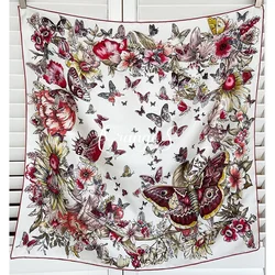 18mm Luxury 100% Silk Scarf Shawl Foulard Butterfly Print Women Fashion Square Scarves Wraps 88*88cm