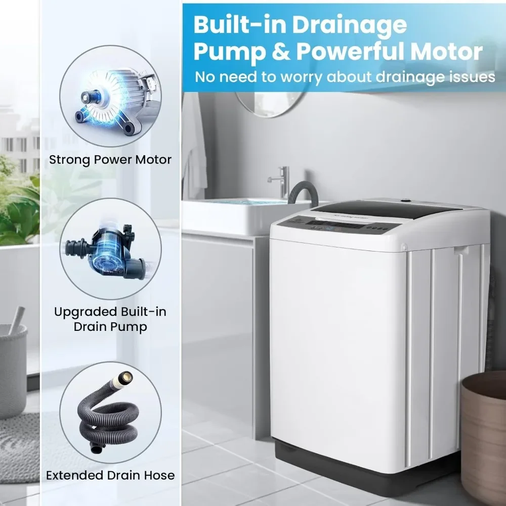 Portable Wash Machine, 17.8lbs Dryer Combo W Drain Pump, 10 Programs 8 Water Levels LED Display, 2.4 Cu.Ft Full Automatic Washer 5