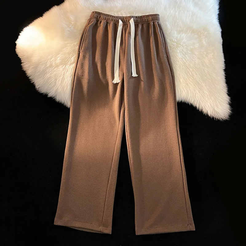 

Pants Men Retro High Street Loose All-match Casual Students Wide Leg Trousers Drawstring Pockets New Arrival Solid Simple
