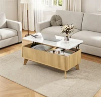 Table basse moderne avec plateau relevable et rangement, plateau effet marbre et finition chêne clair, table centrale de salon à hauteur réglable, 105 cm 6