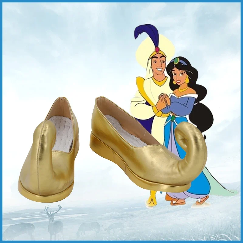 Anime Aladdin Cosplay Shoes Golden Boots Jasmine Cosplay Shoes Female Cosplay PU Boots Halloween Cosplay Prop