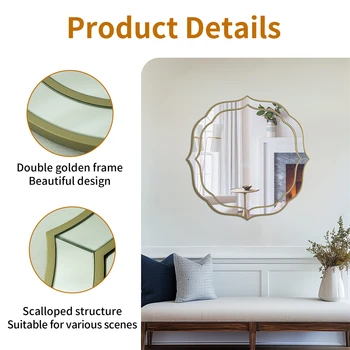 Large Wall Mirror Modern Decorative Mirror Flower Shaped Accent Mirror Beveled Golden Rim for Hallway Living Room Bedroom 5
