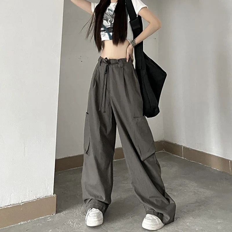 

hip hop casual cargo pants women's2023 new summer high waist straight pants high street loose thin style wide leg pants ins tide
