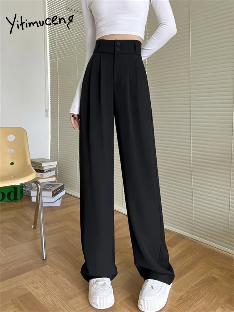 Wide Leg Pants Women Pure Black Lace-up Korean Style Loose Leisure High  Waists Female Spring Long Daily Trousers Streetwear Fall - Price history &  Review, AliExpress Seller - Altayskiy Store