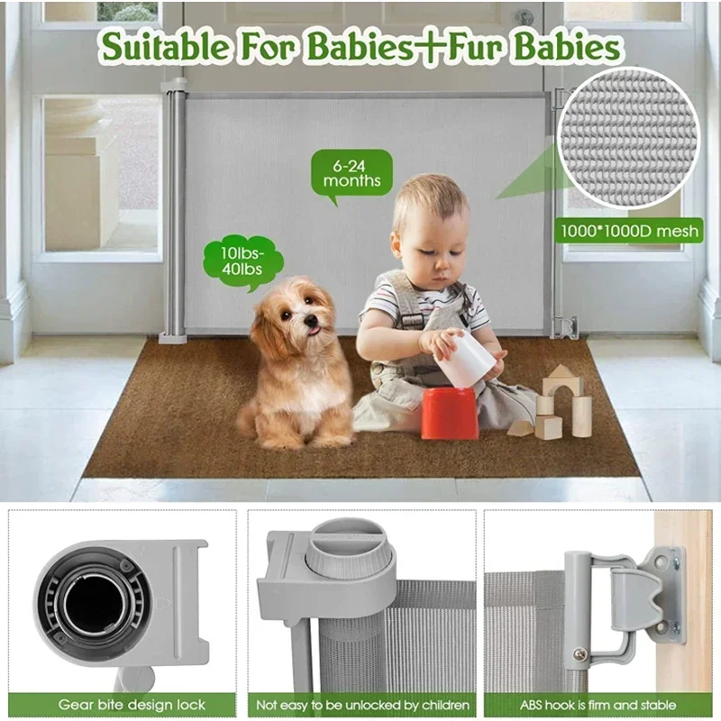 Grainbuds New Portable Folding Baby Safety Gates Pet Barrier Mesh Fences Aluminum Easy To Install Playpen Guardrail Knob Design 3