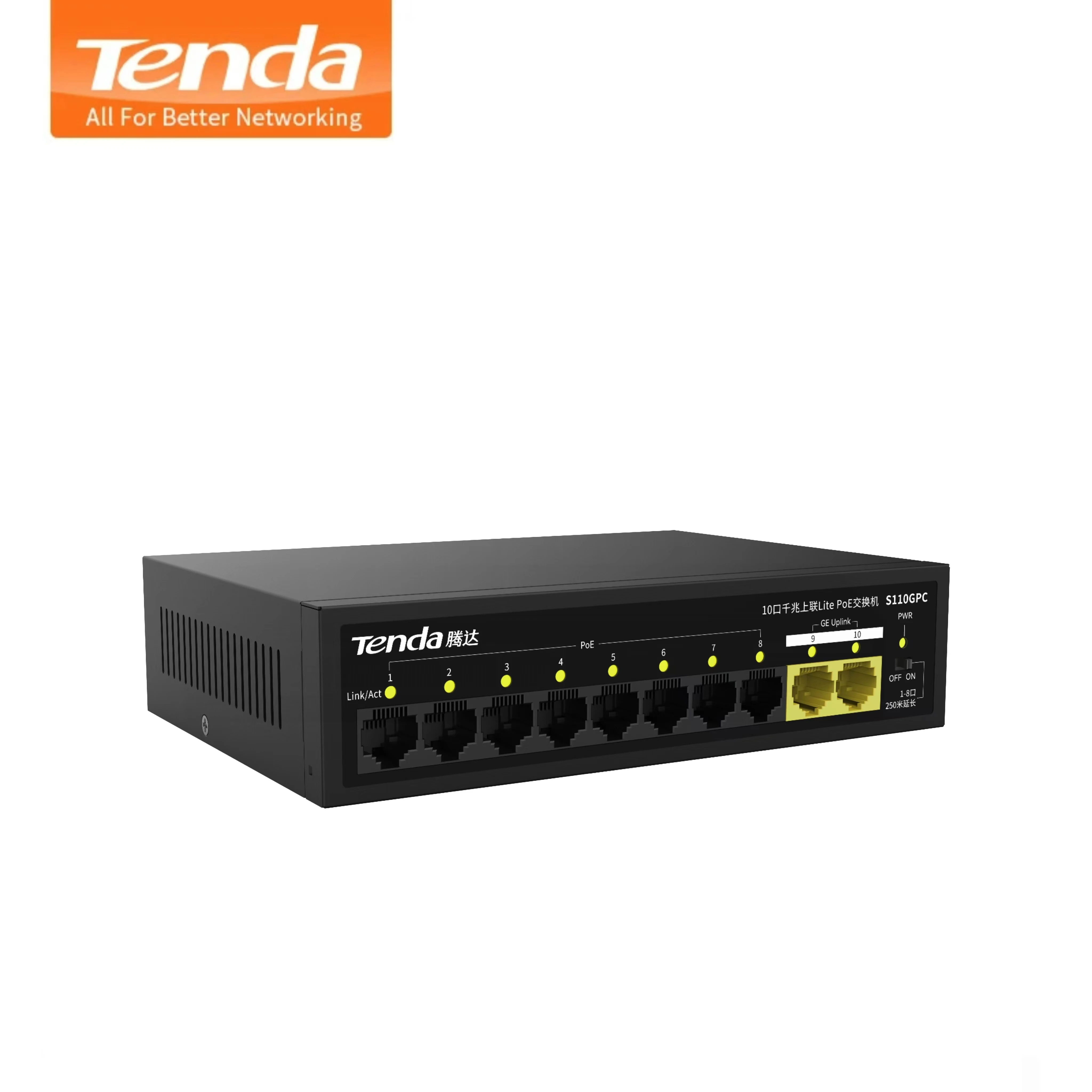 Tenda S110GPC 10-port Gigabit uplink Lite PoE switch
