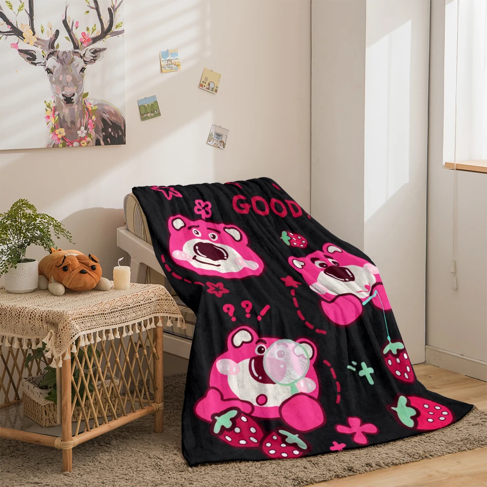 Strawberry Bear printed flannel thin blanket, Four seasons blanket,for sofa, beds, travel, Picnic blanket, Gfts blankets