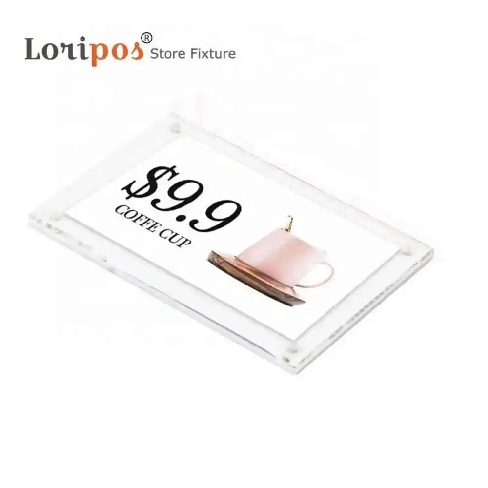 Sticker Price Tag Acrylic Magnetic Name Card Display Wall Mount Paper Info Desk Table Sign Holder Photo Frame