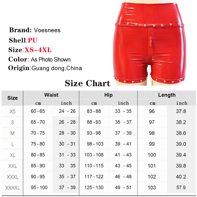 Riveted Women's Pants Double Zipper Sexy Gothic Women Shine Leather Shorts Hot Pants Festival Rave Hot Girl Club Streetwear
