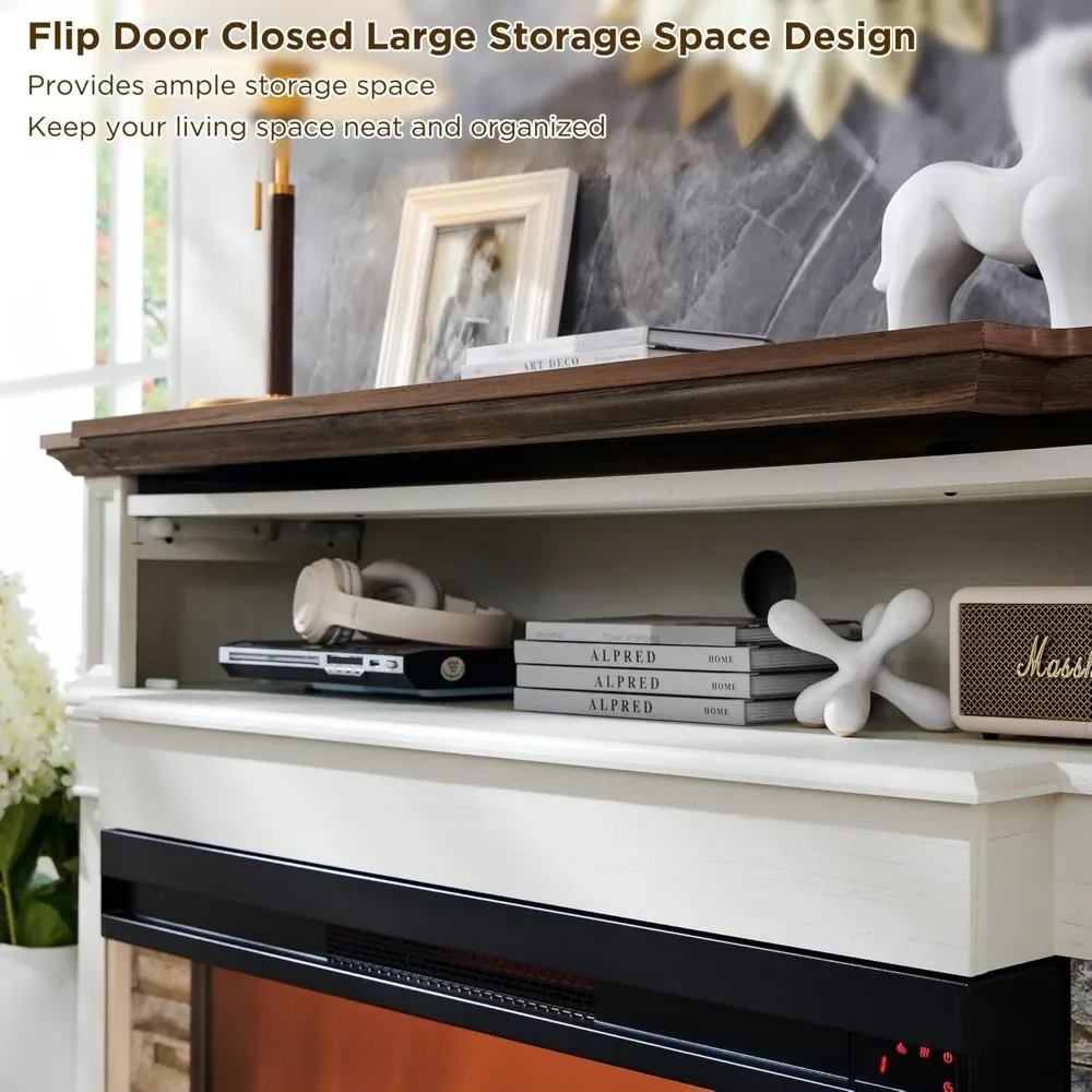 Electric Fireplace with Mantel, 3-Sided Glass Farmhouse TV Stand with Fireplace for TVs up to 65", 52" Media Center Console 4
