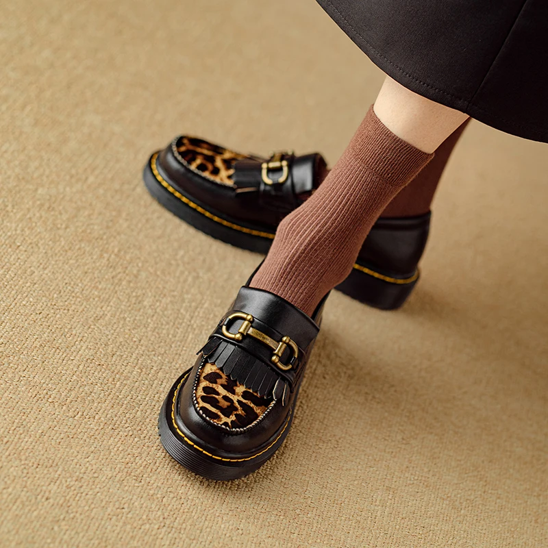 YIMIN & YUCEN 2024 New Four Seasons Deep-mouthed Women's Shoes Round Toe Low Heel Horse Hair Flat Loafer Shoes For Women L 4