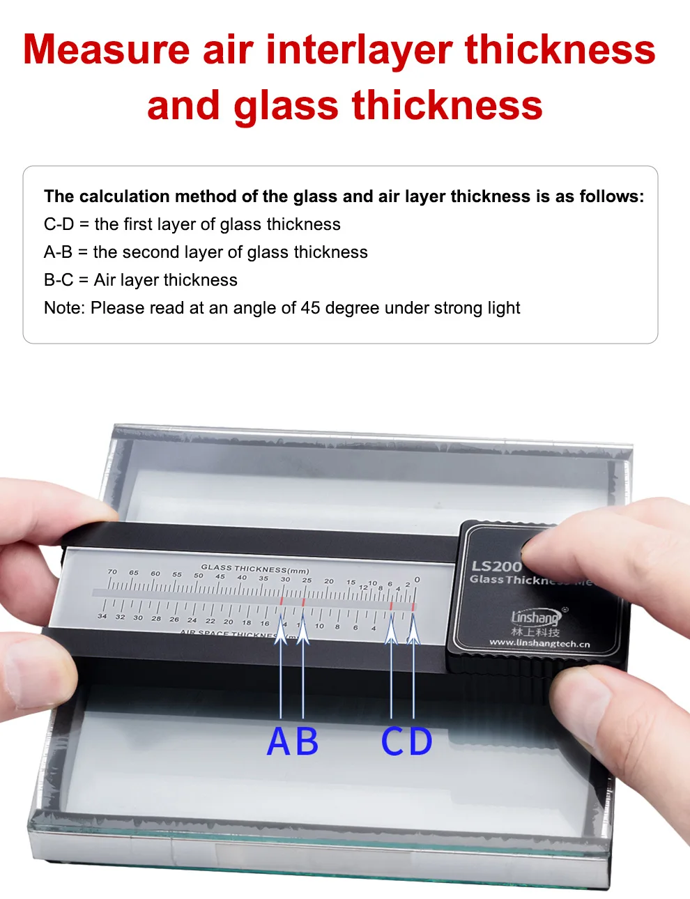 Glass Thickness Gauge Digital Laser Glass Thickness Meter Window Glazing Measuri