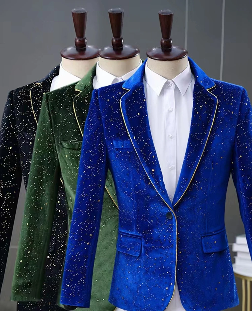 

Flat Velvet Gilded Dot Dot Suit Jacket Male Singer Stage Performance Suit Festival Party Host Emcee Model Runway Clothing