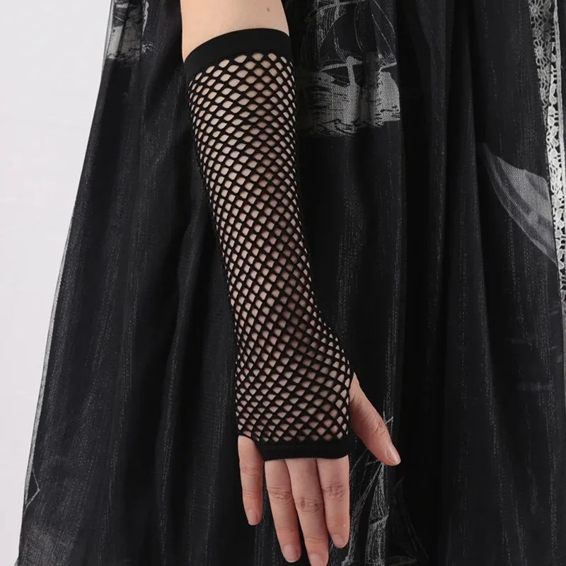 New Black Fishing Net Fingerless Gothic Gloves Arm Cuffs Party Dress Role Playing Ninja Creative Fashion Etiquette Nightclub