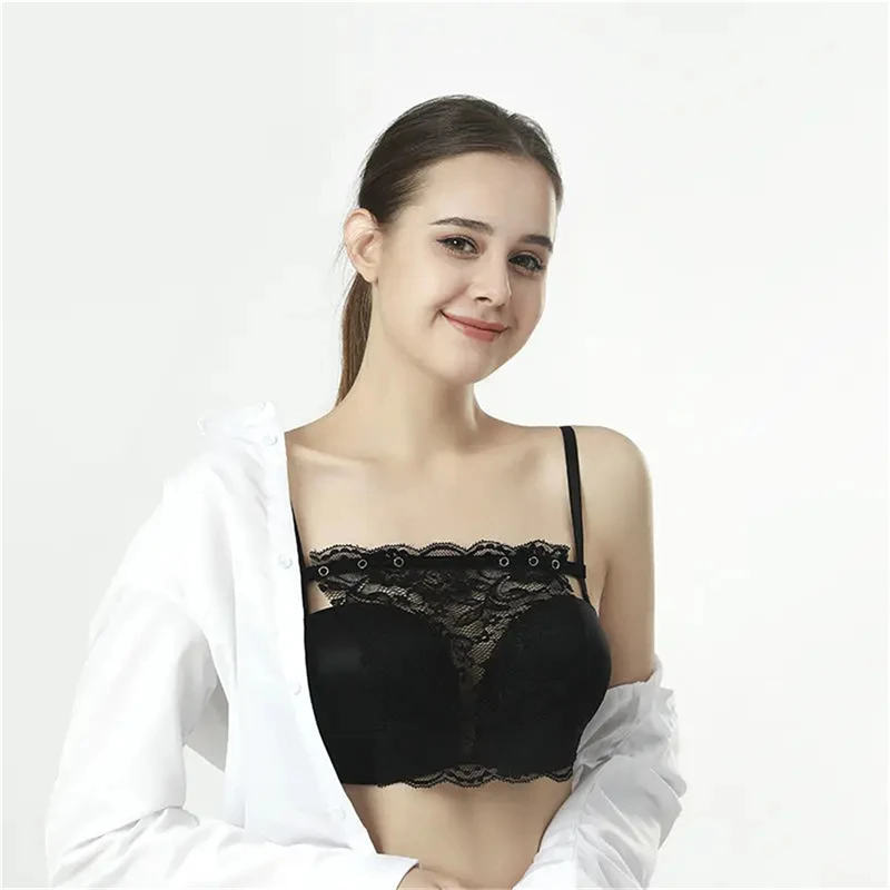 Women Lingerie Bra Women Summer Clip-On Floral Leaves Lace Mock Camisole Bra Insert Cleavage Cover Overlay Panel Vest Wrapped Chest Bandeau