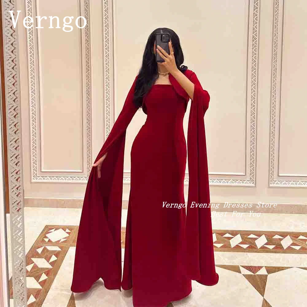Платье для выпускного вечера Verngo Burdungy из крепа Дубаи с длинным рукавом ТРАПЕЦИЕВИДНОЕ женское простое платье для торжественных случаев