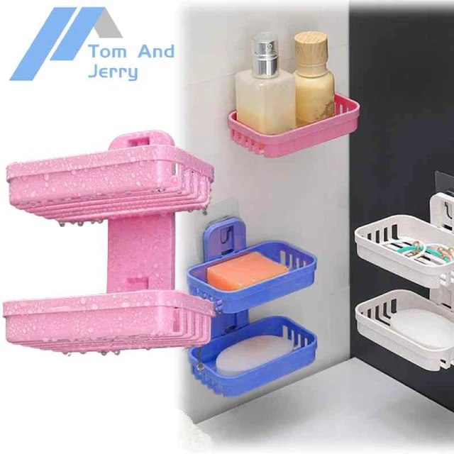 Shelf Bathroom Shelf Suction Cup Storage Plastic Holders Wall-mounted  Double-deck Creative Drainage Soap Storage Double Racks - AliExpress