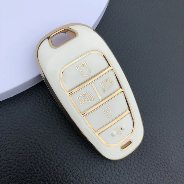 TPU Car Key Case Cover for Hyundai Santa Fe Tucson 2022 NEXO NX4 Atos Prime Solaris 2021 4 5 Button Auto Accessories 5 Button-Milky