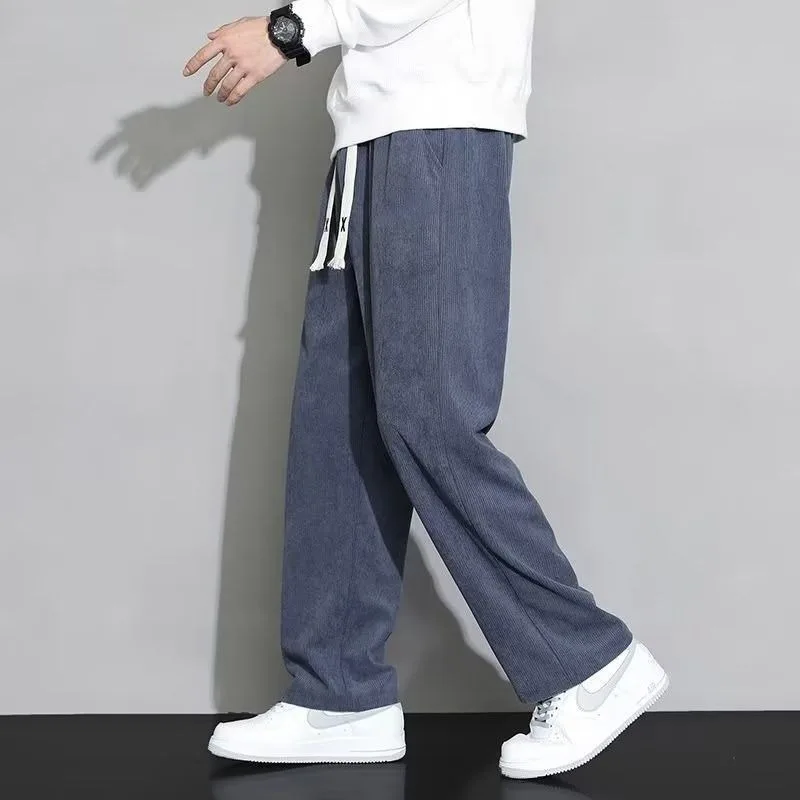 Versatile loose straight leg men's 2024 spring and autumn corduroy pants, cool and trendy brand wide leg sports casual pants 3