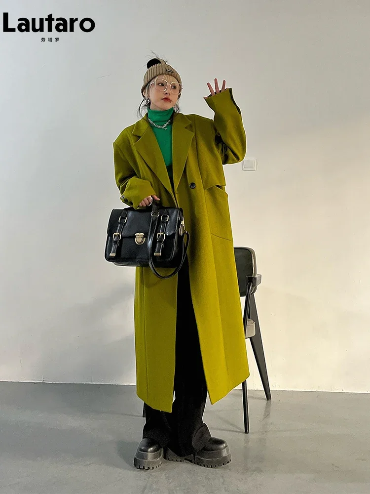 

Весенне-осеннее Длинное Зеленое свободное повседневное пальто Lautaro с одной пуговицей, корейская мода 2022