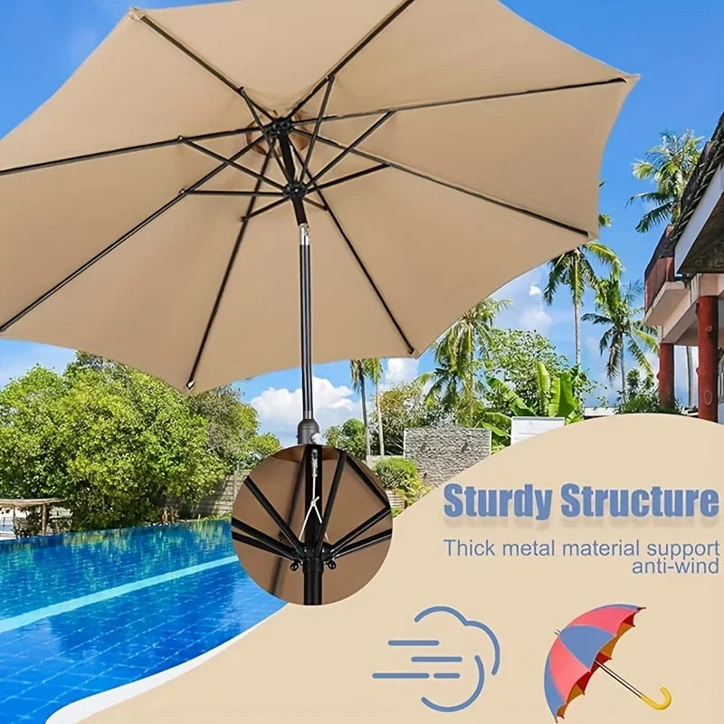 9ft Outdoor Patio Umbrella, Outdoor Patio/Market Table Umbrella, UV Protected, Waterproof, For Garden, Patio, Backyard, Pool