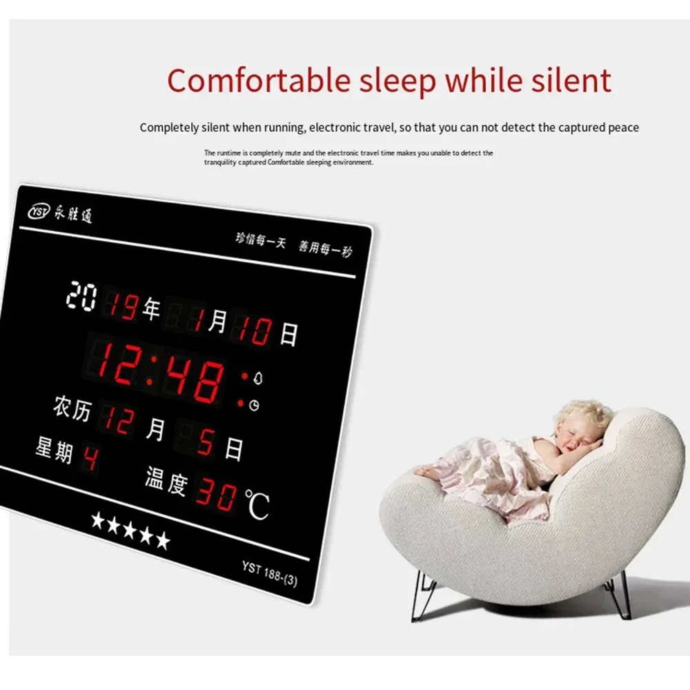 Digital Wall Clock Perpetual Calendar Clock Large Display with Indoor Temperature and Humidity Office or home