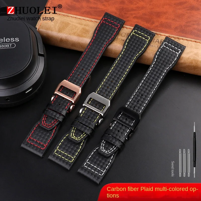 Pulseira de Relógio de Couro de Fibra de Carbono para Iwc Pilot Mark 18 Portugal Pulseiras Acessórios Masculinos 20m 21 mm 22 mm Alta Qualidade - Image 2